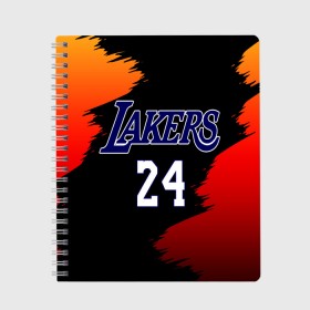 Тетрадь с принтом Los Angeles Lakers / Kobe Brya в Белгороде, 100% бумага | 48 листов, плотность листов — 60 г/м2, плотность картонной обложки — 250 г/м2. Листы скреплены сбоку удобной пружинной спиралью. Уголки страниц и обложки скругленные. Цвет линий — светло-серый
 | Тематика изображения на принте: 24 | kobe | kobe bean bryant | lakers | los angeles | американский баскетболист | баскетбол | баскетболист | коби | коби бин брайант | лейкерс | лос анджелес | нью йорк