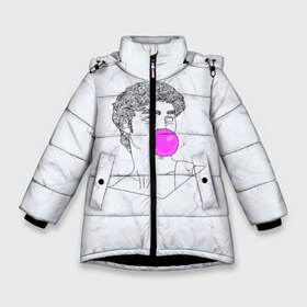 Зимняя куртка для девочек 3D с принтом Bubble gum в Белгороде, ткань верха — 100% полиэстер; подклад — 100% полиэстер, утеплитель — 100% полиэстер. | длина ниже бедра, удлиненная спинка, воротник стойка и отстегивающийся капюшон. Есть боковые карманы с листочкой на кнопках, утяжки по низу изделия и внутренний карман на молнии. 

Предусмотрены светоотражающий принт на спинке, радужный светоотражающий элемент на пуллере молнии и на резинке для утяжки. | bubble gum | скульптура | статуя