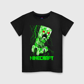 Детская футболка хлопок с принтом MINECRAFT CREEPER в Белгороде, 100% хлопок | круглый вырез горловины, полуприлегающий силуэт, длина до линии бедер | creeper | game | minecraft | блоки | игра | квадраты | компьютерная | крипер | криппер | майнкрафт | огонь