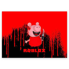 Поздравительная открытка с принтом Roblox piggy/Свинка Пигги. в Белгороде, 100% бумага | плотность бумаги 280 г/м2, матовая, на обратной стороне линовка и место для марки
 | Тематика изображения на принте: game | gamer | logo | minecraft | piggi | roblox | simulator | игра | конструктор | лого | пигги | свинья | симулятор | строительство | фигура