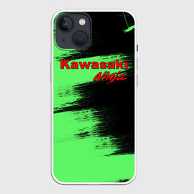Чехол для iPhone 13 с принтом Kawasaki в Белгороде,  |  | kawasaki | moto | ninja | брызги | дорога | кавасаки | краска | мотоцикл | надпись | неон | ниндзя | паутина | скорость | текстура