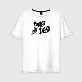 Женская футболка хлопок Oversize с принтом Punks not dead в Белгороде, 100% хлопок | свободный крой, круглый ворот, спущенный рукав, длина до линии бедер
 | minimalism | punk | punks not dead | rock | white | анархия | минимализм | панк | панки | панки живы | рок