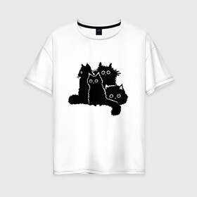 Женская футболка хлопок Oversize с принтом Мохнатые Коты в Белгороде, 100% хлопок | свободный крой, круглый ворот, спущенный рукав, длина до линии бедер
 | cat | cute | kitten | аниме | друзья | животные | зверек | зверюшки | каваи | котенок | котик | коты | котята | кошак | кошки | лапы | милые | мордочка | мяу | няшные | пантера | питомец | прикольный | пушистик