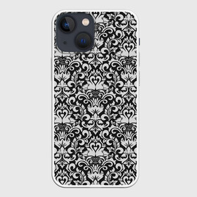 Чехол для iPhone 13 mini с принтом Imperialistic pattern в Белгороде,  |  | gray | imperial | pattern | retro | арт | вышивка | гжель | девушкам | декор | империя | королева | кружево | лебеди | орнамент | птицы | резьба | ретро | серебро | серебряный | серый | сказочные | текстура | узор