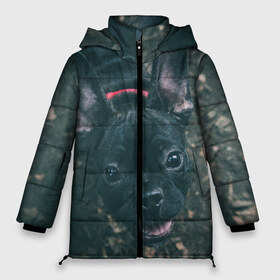 Женская зимняя куртка 3D с принтом Бульдог морда собакена черного в Белгороде, верх — 100% полиэстер; подкладка — 100% полиэстер; утеплитель — 100% полиэстер | длина ниже бедра, силуэт Оверсайз. Есть воротник-стойка, отстегивающийся капюшон и ветрозащитная планка. 

Боковые карманы с листочкой на кнопках и внутренний карман на молнии | бульдог | гав | глаза | любимец | любителю животных | ошейник | пес | песель | песик | питомец | псина | псинка | собака | собакен | собачка | собачник | уши | черный | язык
