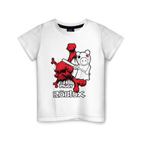 Детская футболка хлопок с принтом Свинка Пигги из Roblox в Белгороде, 100% хлопок | круглый вырез горловины, полуприлегающий силуэт, длина до линии бедер | pig | piggi | roblox | svinka | игра | пигги