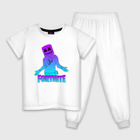 Детская пижама хлопок с принтом FORTNITE x MARSHMELLO  в Белгороде, 100% хлопок |  брюки и футболка прямого кроя, без карманов, на брюках мягкая резинка на поясе и по низу штанин
 | deadmau5 | fortnite | fortnite 2 | fortnite x маршмелло | ikonik | marshmello | ninja | ninja streamer | raven | travis scott | ворон | иконик | ниндзя | пили | рейвен | трэвис скотт | фортнайт