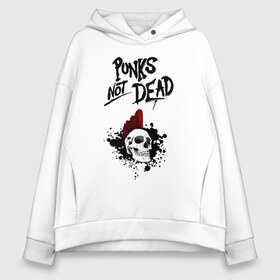 Женское худи Oversize хлопок с принтом Punks not dead в Белгороде, френч-терри — 70% хлопок, 30% полиэстер. Мягкий теплый начес внутри —100% хлопок | боковые карманы, эластичные манжеты и нижняя кромка, капюшон на магнитной кнопке | Тематика изображения на принте: punk | punks | punks not dead | skull | ирокез | панк | панк не мёртв | панк не умер | панк череп | череп | череп с ирокезом