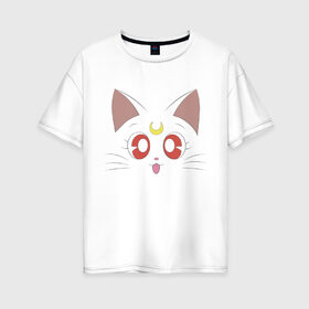 Женская футболка хлопок Oversize с принтом Sailor Moon Luna в Белгороде, 100% хлопок | свободный крой, круглый ворот, спущенный рукав, длина до линии бедер
 | animal | cat | cuty | eyes | face | kitty | luna | moon | pet | sailor moon | глаза | котенок | кошка | луна | милота | мордочка кота | мультяшки | питомец | сейлор мун | сейлормун | сейлормун луна | сэйлор мун