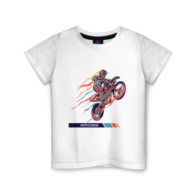 Детская футболка хлопок с принтом Motocross (Z) в Белгороде, 100% хлопок | круглый вырез горловины, полуприлегающий силуэт, длина до линии бедер | 2020 | auto | bike | moto | motorcycle | sport | авто | автомобиль | автомобильные | байк | бренд | марка | машины | мото | мотоциклы | спорт