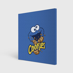 Холст квадратный с принтом Cookies в Белгороде, 100% ПВХ |  | cookie | cookiemonster | delicious | eat | monster | yummy | еда | коржик | куки | кукимонстр | монстр | печенье | сезам | сладости | улица | улицасезам