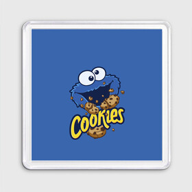 Магнит 55*55 с принтом Cookies в Белгороде, Пластик | Размер: 65*65 мм; Размер печати: 55*55 мм | cookie | cookiemonster | delicious | eat | monster | yummy | еда | коржик | куки | кукимонстр | монстр | печенье | сезам | сладости | улица | улицасезам