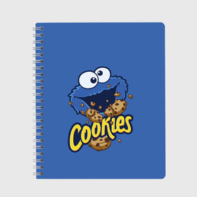 Тетрадь с принтом Cookies в Белгороде, 100% бумага | 48 листов, плотность листов — 60 г/м2, плотность картонной обложки — 250 г/м2. Листы скреплены сбоку удобной пружинной спиралью. Уголки страниц и обложки скругленные. Цвет линий — светло-серый
 | cookie | cookiemonster | delicious | eat | monster | yummy | еда | коржик | куки | кукимонстр | монстр | печенье | сезам | сладости | улица | улицасезам
