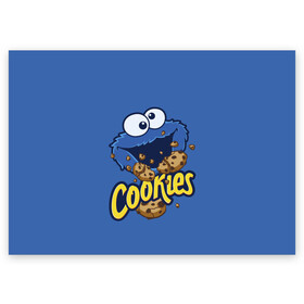 Поздравительная открытка с принтом Cookies в Белгороде, 100% бумага | плотность бумаги 280 г/м2, матовая, на обратной стороне линовка и место для марки
 | cookie | cookiemonster | delicious | eat | monster | yummy | еда | коржик | куки | кукимонстр | монстр | печенье | сезам | сладости | улица | улицасезам