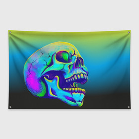 Флаг-баннер с принтом Neon skull в Белгороде, 100% полиэстер | размер 67 х 109 см, плотность ткани — 95 г/м2; по краям флага есть четыре люверса для крепления | color | grin | jaw | orbits | skull | teeth | зубы | оскал | пасть | цвет | череп
