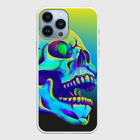 Чехол для iPhone 13 Pro Max с принтом Neon skull в Белгороде,  |  | Тематика изображения на принте: color | grin | jaw | orbits | skull | teeth | зубы | оскал | пасть | цвет | череп