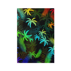 Обложка для паспорта матовая кожа с принтом ПАЛЬМЫ / ТРОПИКИ в Белгороде, натуральная матовая кожа | размер 19,3 х 13,7 см; прозрачные пластиковые крепления | flowers | hotline miami | neon | new retro wave | outrun | outrun electro | palmen | rainbow | retro | retrowave | summer | synth | synthwave | tropical | лето | неон | пальмы | радуга | растения | ретро | тропики | хотлайн майами | цветы
