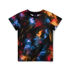 Детская футболка 3D с принтом КОСМИЧЕСКИЕ ВОЛНЫ в Белгороде, 100% гипоаллергенный полиэфир | прямой крой, круглый вырез горловины, длина до линии бедер, чуть спущенное плечо, ткань немного тянется | colors | galaxy | paints | space | star
nebula | texture | абстракция | брызги | вселенная | галактика | звезда | звезды | космический | краски | планеты | текстуры