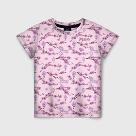 Детская футболка 3D с принтом Mulan Flowers Pattern в Белгороде, 100% гипоаллергенный полиэфир | прямой крой, круглый вырез горловины, длина до линии бедер, чуть спущенное плечо, ткань немного тянется | mulan | vdosadir | бэрри кук | китай | мулан | сакура | тони бэнкрофт