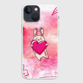 Чехол для iPhone 13 mini с принтом Влюбленный Зайчик в Белгороде,  |  | like | love | loveis | pink | валентин | влюбленным | женщинам | животные | зайка | зайчик | заяц | звери | каваи | кролик | лапки | люблю | любовь | мордочка | няшный | подарок | прикольный | сердечки | сердце