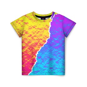 Детская футболка 3D с принтом Цветные переливы в Белгороде, 100% гипоаллергенный полиэфир | прямой крой, круглый вырез горловины, длина до линии бедер, чуть спущенное плечо, ткань немного тянется | Тематика изображения на принте: абстрактный | блестящие | волны | геометрия | градиент | краски | летний | лето | море | небо | неоновые | облака | океан | перламутр | поп | радуга | радужный | разноцветные | река | ретро | русалка