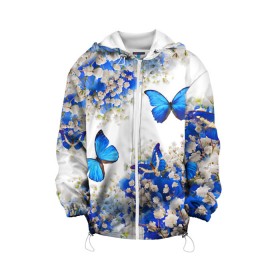 Детская куртка 3D с принтом Butterfly | Blue White в Белгороде, 100% полиэстер | застежка — молния, подол и капюшон оформлены резинкой с фиксаторами, по бокам — два кармана без застежек, один потайной карман на груди, плотность верхнего слоя — 90 г/м2; плотность флисового подклада — 260 г/м2 | butterfly | earth | flowers | forest | neon | бабочки | весенняя | весна | зелень | земля | зима | зимняя | искусство | краски | лес | летняя | лето | море | неон | океан | осенняя | природа | приятная | растения | рестение