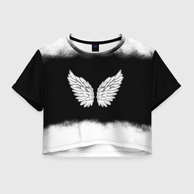 Женская футболка Crop-top 3D с принтом Im an angel в Белгороде, 100% полиэстер | круглая горловина, длина футболки до линии талии, рукава с отворотами | Тематика изображения на принте: angel | birds | fly | wings | ангел | бабочка | богиня | воздушный | демон | дым | космос | крылья | лебедь | летать | летучий | милые | мифические | небесный | небо | облако | пегас | перья | прикольные | птица | рай