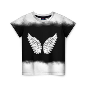 Детская футболка 3D с принтом Im an angel в Белгороде, 100% гипоаллергенный полиэфир | прямой крой, круглый вырез горловины, длина до линии бедер, чуть спущенное плечо, ткань немного тянется | angel | birds | fly | wings | ангел | бабочка | богиня | воздушный | демон | дым | космос | крылья | лебедь | летать | летучий | милые | мифические | небесный | небо | облако | пегас | перья | прикольные | птица | рай