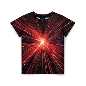 Детская футболка 3D с принтом Рождение Сверхновой в Белгороде, 100% гипоаллергенный полиэфир | прямой крой, круглый вырез горловины, длина до линии бедер, чуть спущенное плечо, ткань немного тянется | бесконечность | взрыв | вселенная | галактика | движение | звезда | звездная | звезды | искры | космический | космос | линии | материя | неоновый | нло | ночь | огни | огонь | оптические | петарда