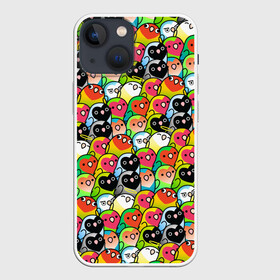 Чехол для iPhone 13 mini с принтом Папуги в Белгороде,  |  | Тематика изображения на принте: doodling | textures | волнистые попугайчики | волнистый попугай | дудлинг | папуги | попугаи | попугайчики | птица | птицы | стикербомбинг | текстуры | фон