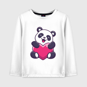 Детский лонгслив хлопок с принтом Панда love в Белгороде, 100% хлопок | круглый вырез горловины, полуприлегающий силуэт, длина до линии бедер | love | влюблённая панда | панда | панда love | панда обнимает сердечко | панда с сердечком | панда с сердцем | панда сердечко | панда сердце | сердечко | сердце