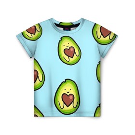Детская футболка 3D с принтом Милое авокадо в Белгороде, 100% гипоаллергенный полиэфир | прямой крой, круглый вырез горловины, длина до линии бедер, чуть спущенное плечо, ткань немного тянется | авокадо | арт | вкусняшка | мило | милое | рисунок | сердечко | сердце | фрукт | шоколад