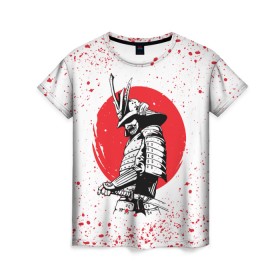 Женская футболка 3D с принтом Самурай в каплях крови (Z) в Белгороде, 100% полиэфир ( синтетическое хлопкоподобное полотно) | прямой крой, круглый вырез горловины, длина до линии бедер | samurai | буке | воин | вояк | мононофу | мститель | мушя | ниндзя | сабурай | самурай | самурай в крови | слуга | солдат | цувамоно