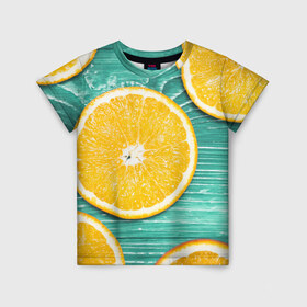 Детская футболка 3D с принтом Апельсины в Белгороде, 100% гипоаллергенный полиэфир | прямой крой, круглый вырез горловины, длина до линии бедер, чуть спущенное плечо, ткань немного тянется | Тематика изображения на принте: апельсин | дерево | лето | фрукты