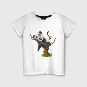 Детская футболка хлопок с принтом Смешная панда в Белгороде, 100% хлопок | круглый вырез горловины, полуприлегающий силуэт, длина до линии бедер | Тематика изображения на принте: exclusive merch | дерево | детская | животные | звери | панда | смешная | спит | язык
