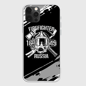 Чехол для iPhone 12 Pro с принтом FIREFIGHTER 1649 RUSSIA в Белгороде, силикон | область печати: задняя сторона чехла, без боковых панелей | 112 | 27 декабря | firefighter | багор | белая | герб | гкчс | знак | лого | логотип | маска | мчс | мчсник | пожарная охрана | пожарник | пожарный | пч | россии | рф | серая | символ | служба | состаренная