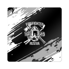 Магнит виниловый Квадрат с принтом FIREFIGHTER 1649 RUSSIA в Белгороде, полимерный материал с магнитным слоем | размер 9*9 см, закругленные углы | Тематика изображения на принте: 112 | 27 декабря | firefighter | багор | белая | герб | гкчс | знак | лого | логотип | маска | мчс | мчсник | пожарная охрана | пожарник | пожарный | пч | россии | рф | серая | символ | служба | состаренная
