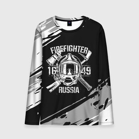 Мужской лонгслив 3D с принтом FIREFIGHTER 1649 RUSSIA в Белгороде, 100% полиэстер | длинные рукава, круглый вырез горловины, полуприлегающий силуэт | Тематика изображения на принте: 112 | 27 декабря | firefighter | багор | белая | герб | гкчс | знак | лого | логотип | маска | мчс | мчсник | пожарная охрана | пожарник | пожарный | пч | россии | рф | серая | символ | служба | состаренная