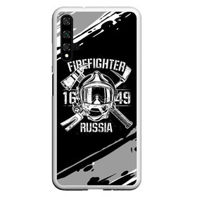 Чехол для Honor 20 с принтом FIREFIGHTER 1649 RUSSIA в Белгороде, Силикон | Область печати: задняя сторона чехла, без боковых панелей | 112 | 27 декабря | firefighter | багор | белая | герб | гкчс | знак | лого | логотип | маска | мчс | мчсник | пожарная охрана | пожарник | пожарный | пч | россии | рф | серая | символ | служба | состаренная