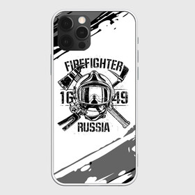 Чехол для iPhone 12 Pro с принтом FIREFIGHTER 1649 RUSSIA в Белгороде, силикон | область печати: задняя сторона чехла, без боковых панелей | 112 | 27 декабря | firefighter | багор | белая | герб | гкчс | знак | лого | логотип | маска | мчс | мчсник | пожарная охрана | пожарник | пожарный | пч | россии | рф | серая | символ | служба | состаренная