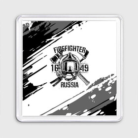 Магнит 55*55 с принтом FIREFIGHTER 1649 RUSSIA в Белгороде, Пластик | Размер: 65*65 мм; Размер печати: 55*55 мм | Тематика изображения на принте: 112 | 27 декабря | firefighter | багор | белая | герб | гкчс | знак | лого | логотип | маска | мчс | мчсник | пожарная охрана | пожарник | пожарный | пч | россии | рф | серая | символ | служба | состаренная