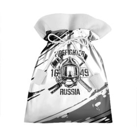 Подарочный 3D мешок с принтом FIREFIGHTER 1649 RUSSIA в Белгороде, 100% полиэстер | Размер: 29*39 см | 112 | 27 декабря | firefighter | багор | белая | герб | гкчс | знак | лого | логотип | маска | мчс | мчсник | пожарная охрана | пожарник | пожарный | пч | россии | рф | серая | символ | служба | состаренная