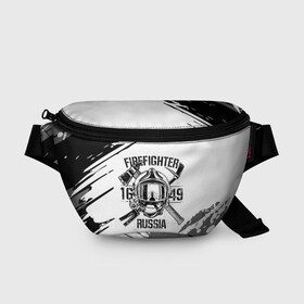 Поясная сумка 3D с принтом FIREFIGHTER 1649 RUSSIA в Белгороде, 100% полиэстер | плотная ткань, ремень с регулируемой длиной, внутри несколько карманов для мелочей, основное отделение и карман с обратной стороны сумки застегиваются на молнию | 112 | 27 декабря | firefighter | багор | белая | герб | гкчс | знак | лого | логотип | маска | мчс | мчсник | пожарная охрана | пожарник | пожарный | пч | россии | рф | серая | символ | служба | состаренная