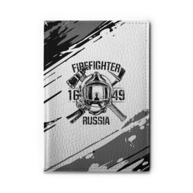 Обложка для автодокументов с принтом FIREFIGHTER 1649 RUSSIA в Белгороде, натуральная кожа |  размер 19,9*13 см; внутри 4 больших “конверта” для документов и один маленький отдел — туда идеально встанут права | Тематика изображения на принте: 112 | 27 декабря | firefighter | багор | белая | герб | гкчс | знак | лого | логотип | маска | мчс | мчсник | пожарная охрана | пожарник | пожарный | пч | россии | рф | серая | символ | служба | состаренная