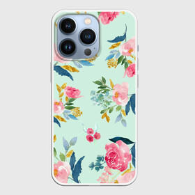 Чехол для iPhone 13 Pro с принтом Цветы в Белгороде,  |  | Тематика изображения на принте: 2020 | summer | желтый | зеленый | летний принт | лето | розовые цветы | розовый | цветочки | цветы