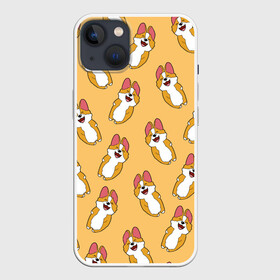 Чехол для iPhone 13 с принтом Радость Корги паттерн в Белгороде,  |  | animals | baby | corgi | cute | kawaii | like | девушкам | детские | зверек | зверь | каваи | корги | лапки | малыш | милый | няшный | питомец | прикольные | пушистик | рисунок | рыжий | собака | собачка | создания | счастье