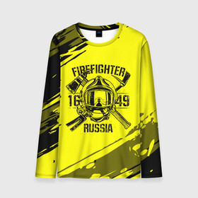 Мужской лонгслив 3D с принтом FIREFIGHTER 1649 RUSSIA в Белгороде, 100% полиэстер | длинные рукава, круглый вырез горловины, полуприлегающий силуэт | Тематика изображения на принте: 112 | firefighter | багор | герб | гкчс | желтая | знак | лого | логотип | мчс | мчсник | пожарная охрана | пожарник | пожарный | пч | россии | рф | серая | символ | служба | спасатель | спасения | топор | флаг