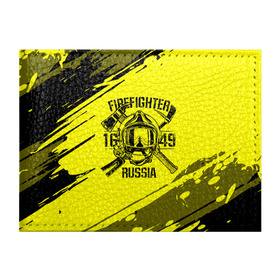 Обложка для студенческого билета с принтом FIREFIGHTER 1649 RUSSIA в Белгороде, натуральная кожа | Размер: 11*8 см; Печать на всей внешней стороне | Тематика изображения на принте: 112 | firefighter | багор | герб | гкчс | желтая | знак | лого | логотип | мчс | мчсник | пожарная охрана | пожарник | пожарный | пч | россии | рф | серая | символ | служба | спасатель | спасения | топор | флаг
