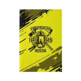 Обложка для паспорта матовая кожа с принтом FIREFIGHTER 1649 RUSSIA в Белгороде, натуральная матовая кожа | размер 19,3 х 13,7 см; прозрачные пластиковые крепления | 112 | firefighter | багор | герб | гкчс | желтая | знак | лого | логотип | мчс | мчсник | пожарная охрана | пожарник | пожарный | пч | россии | рф | серая | символ | служба | спасатель | спасения | топор | флаг
