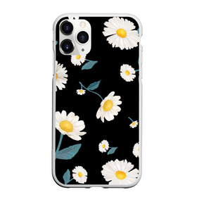 Чехол для iPhone 11 Pro матовый с принтом Ромашки в Белгороде, Силикон |  | белый | для девушек | желтый | летний принт | листочки цветов | ромашка | ромашки | цветочки | цветы | черный фон